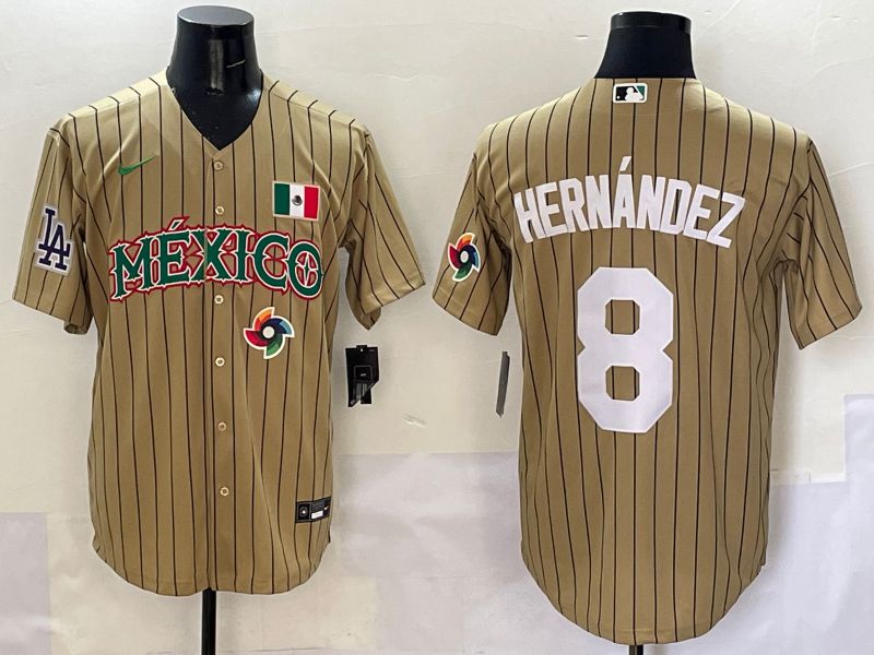 Men Los Angeles Dodgers #8 Hernandez Brown Stripe Mexico Joint Name 2025 Nike MLB Jersey style 3->los angeles dodgers->MLB Jersey